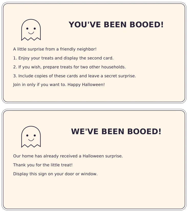 You've Been BOOed and We've Been BOOed neighborhood cards