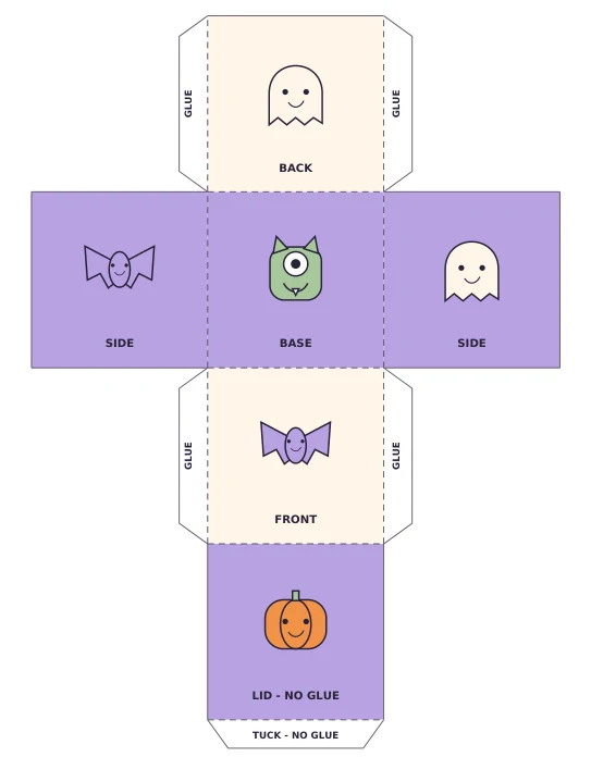 Favor box template with cut and fold guides