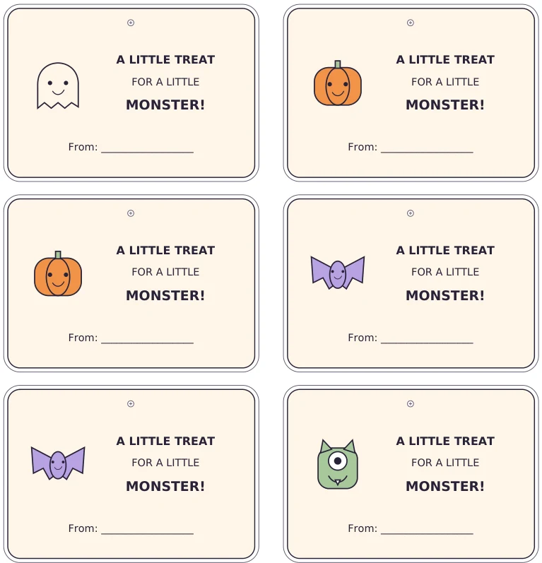 Six printable treat bag tags